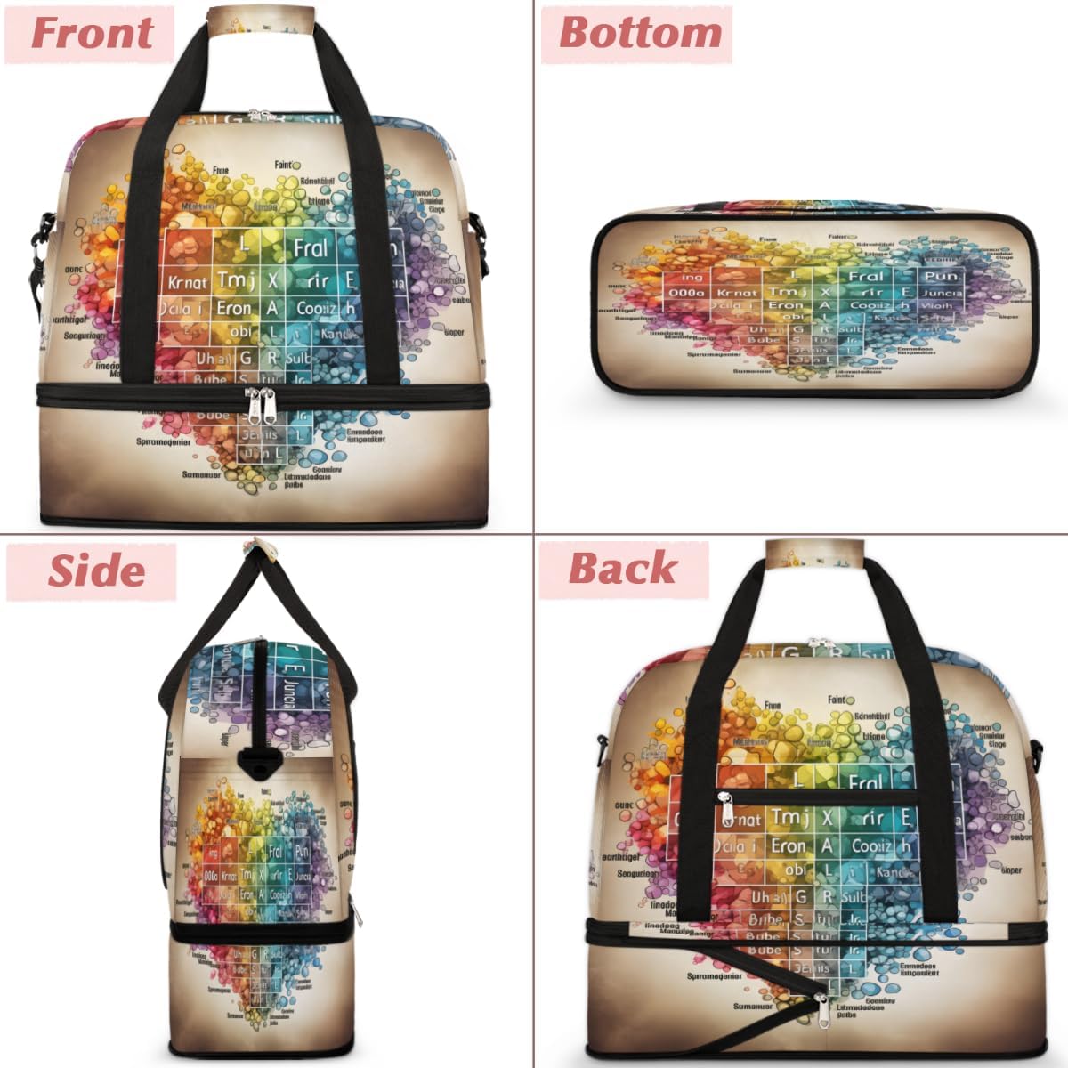 QsirBC Knowledge Pattern Theme Gym Bag for Women Duffle Tote with Shoes Compartment Men Weekender Duffel for Dance Travel Sports Swimming Overnight