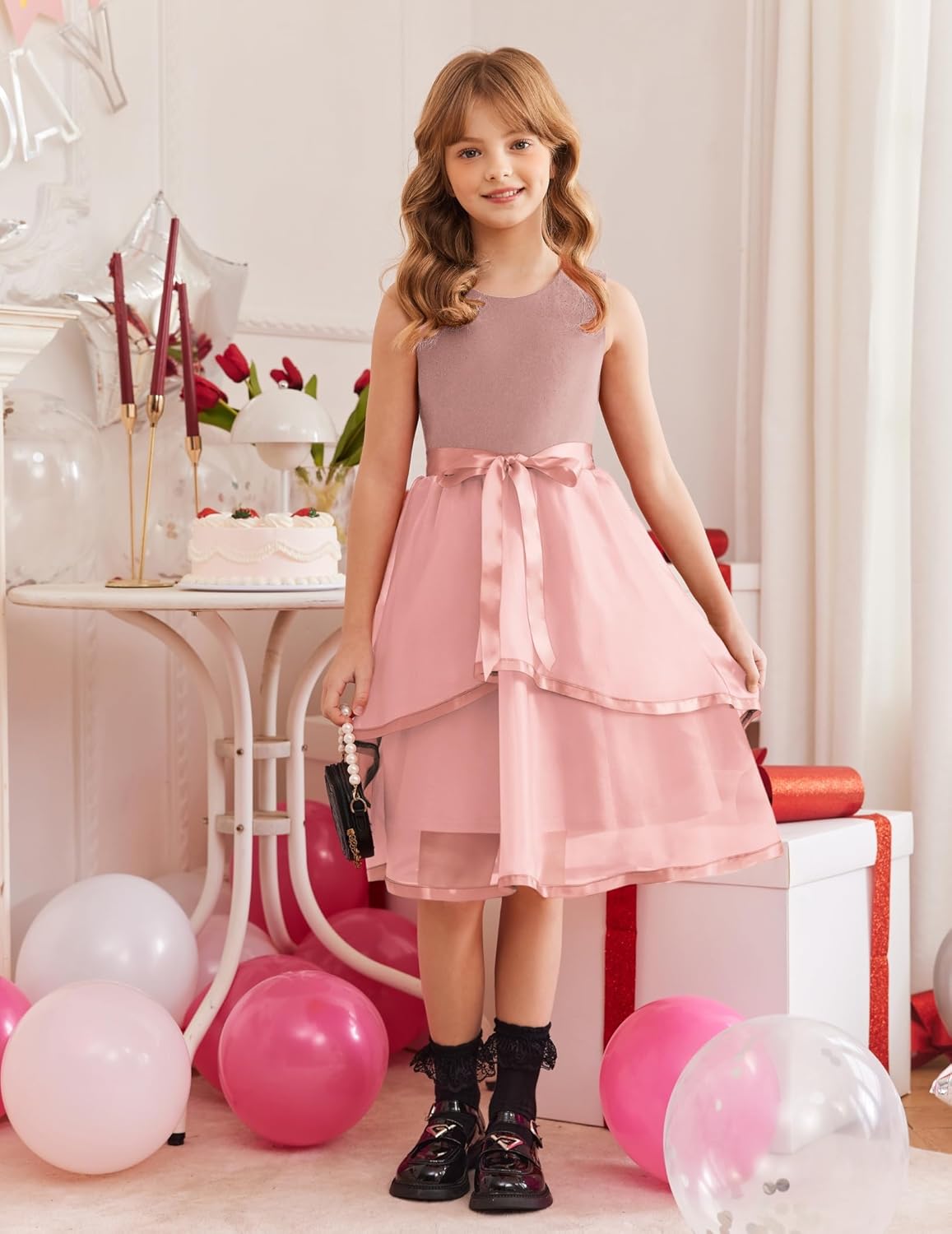 Arshiner Girls Dress Formal Party Fluffy Tulle Sleeveless Belted Dresses Size 3-11Y - Image 6