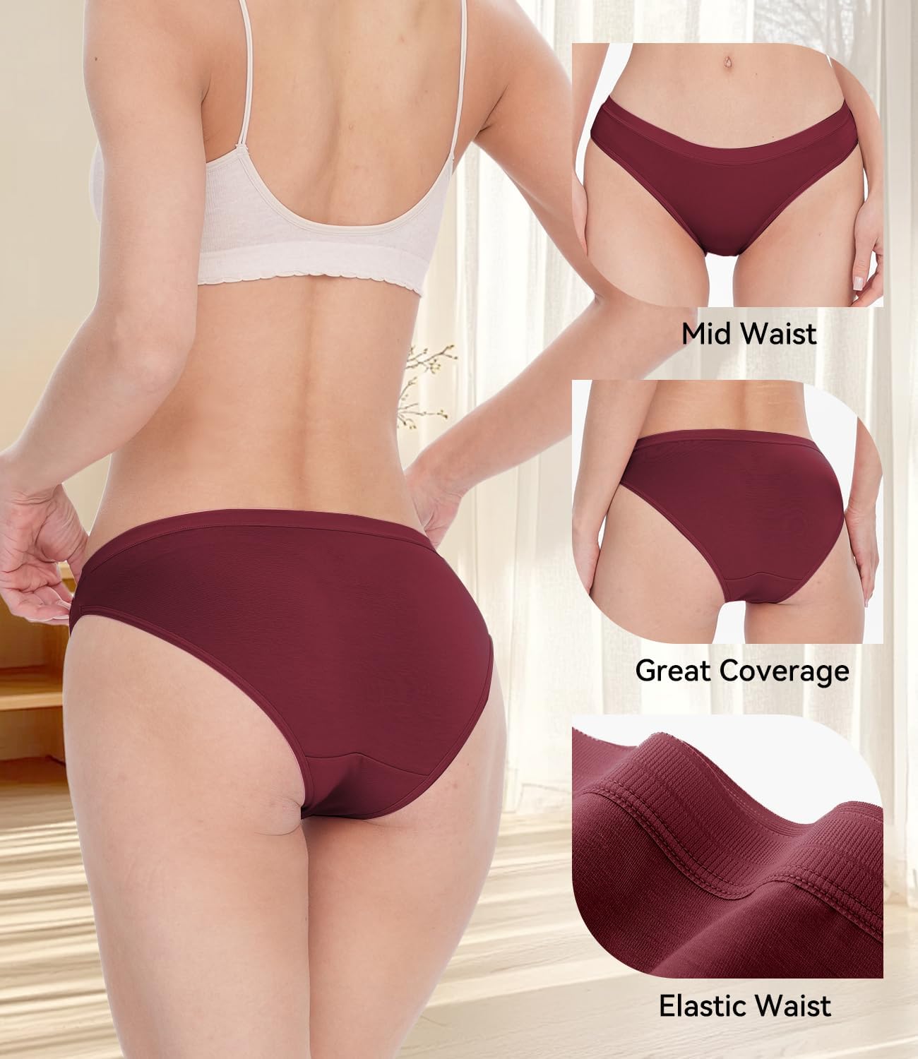 BAMBOO COOL Womens Underwear Bikini Underpants Hipster Ladies Panties Soft Stretch Breathable Panties for Women, 5-Pack - Image 6