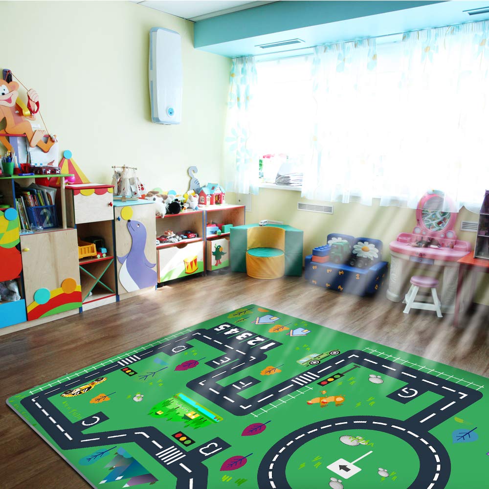 Teppich Kinderzimmer Mädchen Junge Rund Blau Spielmatte Baby Schadstofffrei Kinderteppich (D70, 120x160cm,47.2"x62.9")