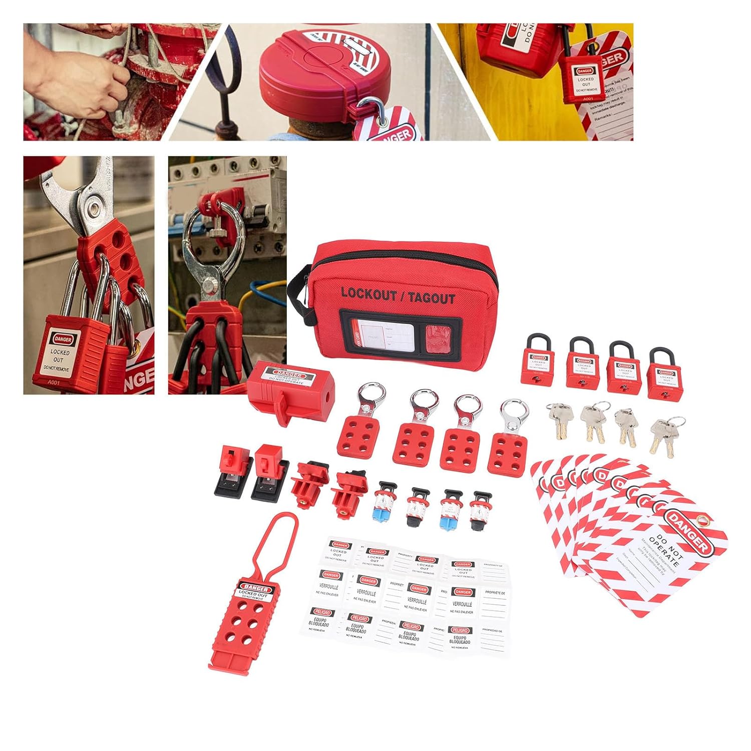 Electrical Lockout Tagout Kit, Prevents Accidental Activation Circuit Breaker Lockout Kit, Tagout Hasp Set with Storage Bag Cable Ties for Electrical Maintenance
