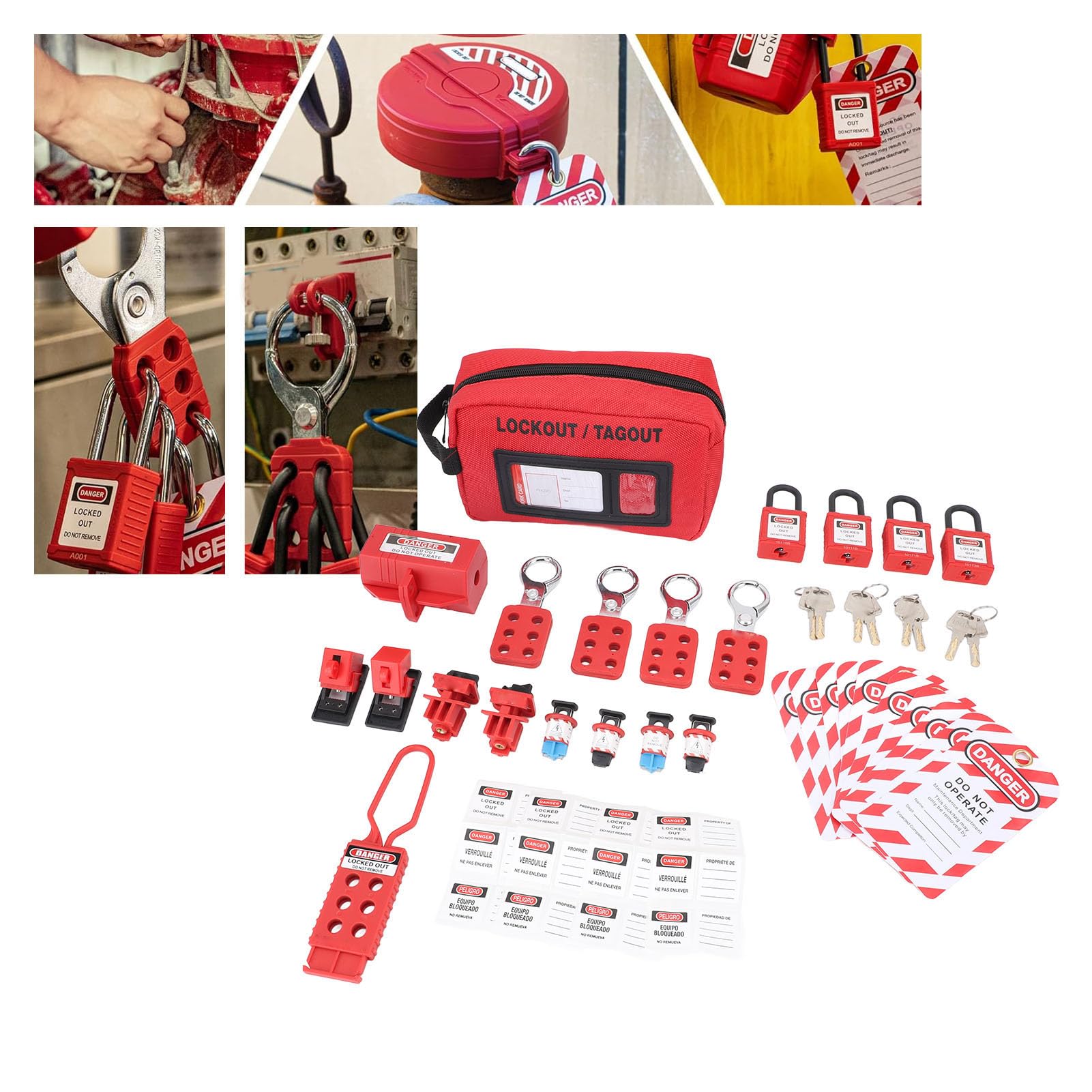 Electrical Lockout Tagout Kit with Cable Tie for Circuit Breaker, Locking Padlock and Storage Bag