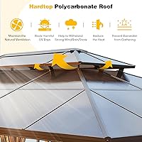 Vista 3 de MELLCOM Gazebo de techo rígido de 12 x 16 pies, gazebo de aluminio de doble techo de policarbonato, glorieta de toldo impermeable para exteriores