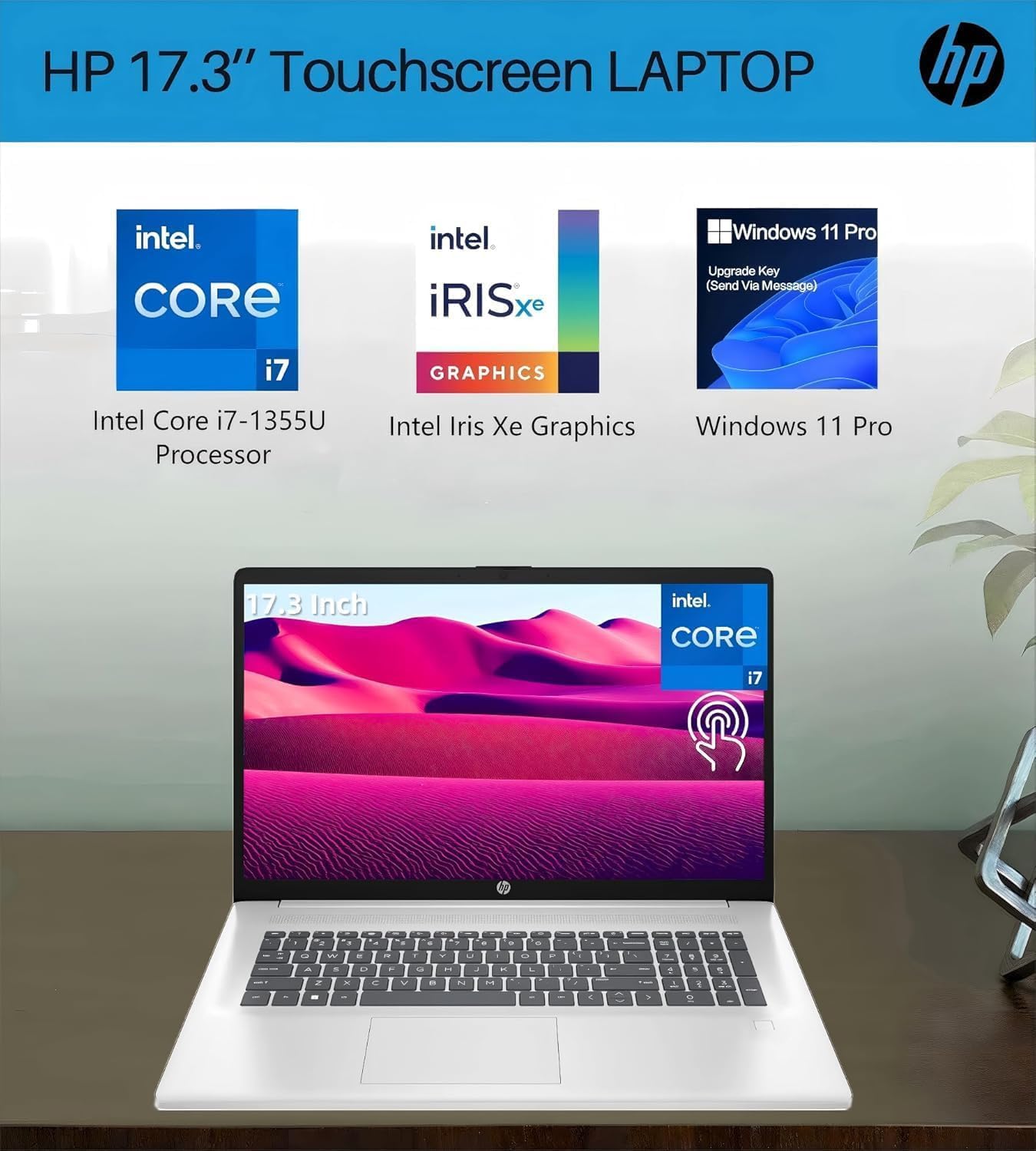 HP 17.3 Touchscreen Laptop for Business, Intel 10-Core i7-1355U(Up to 5.0 GHz), 64 GB RAM, 2 TB SSD, Intel Iris Xe GPU, Wi-Fi 6, Fingerprint Reader, Long Battery Life, Windows 11 Pro, W/Accessories