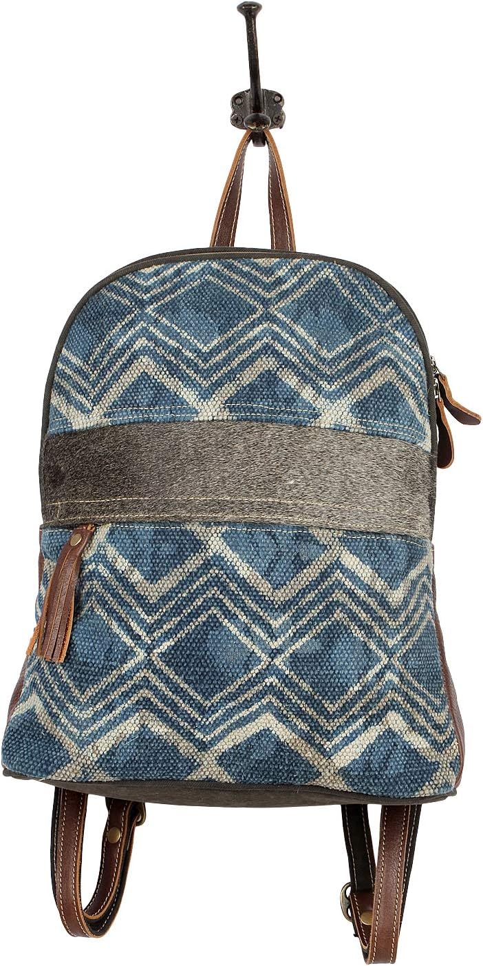 Myra Bag Blue Breeze Upcycled Canvas & Cowhide Leather Backpack S-1571