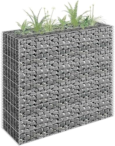 Vista 58 de vidaXL Gabion - Maceta elevada para pared, jardín, césped, patio, jardín, jardín, jardín, jardín, jardín, flores, acero galvanizado, 70.9 x 35.4