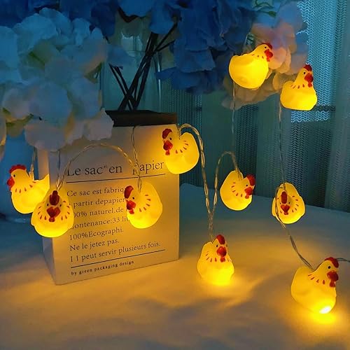 Miniatura 3 de Guirnalda de luces de pollito de Pascua de 5.4 pies, 10 luces LED de Navidad para gallina, funciona con pilas, para decoración del hogar, fiesta,