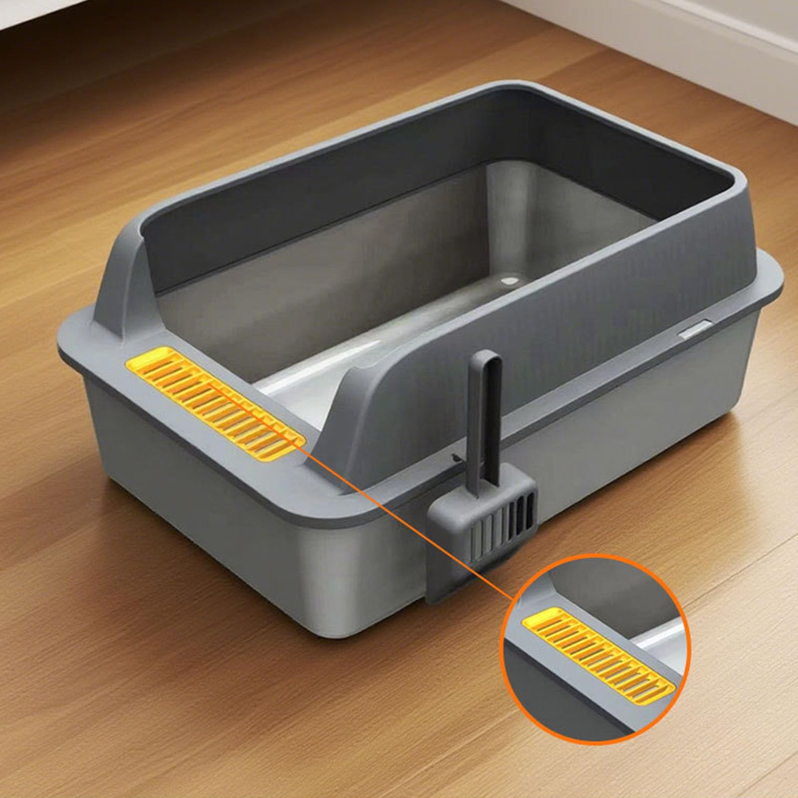 Caja de para Gatos Semicerrada, Acero Inoxidable Pequeña | Construcción de acero inoxidable antioxidante, diseño a prueba de salpicaduras de lados altos, control de olores