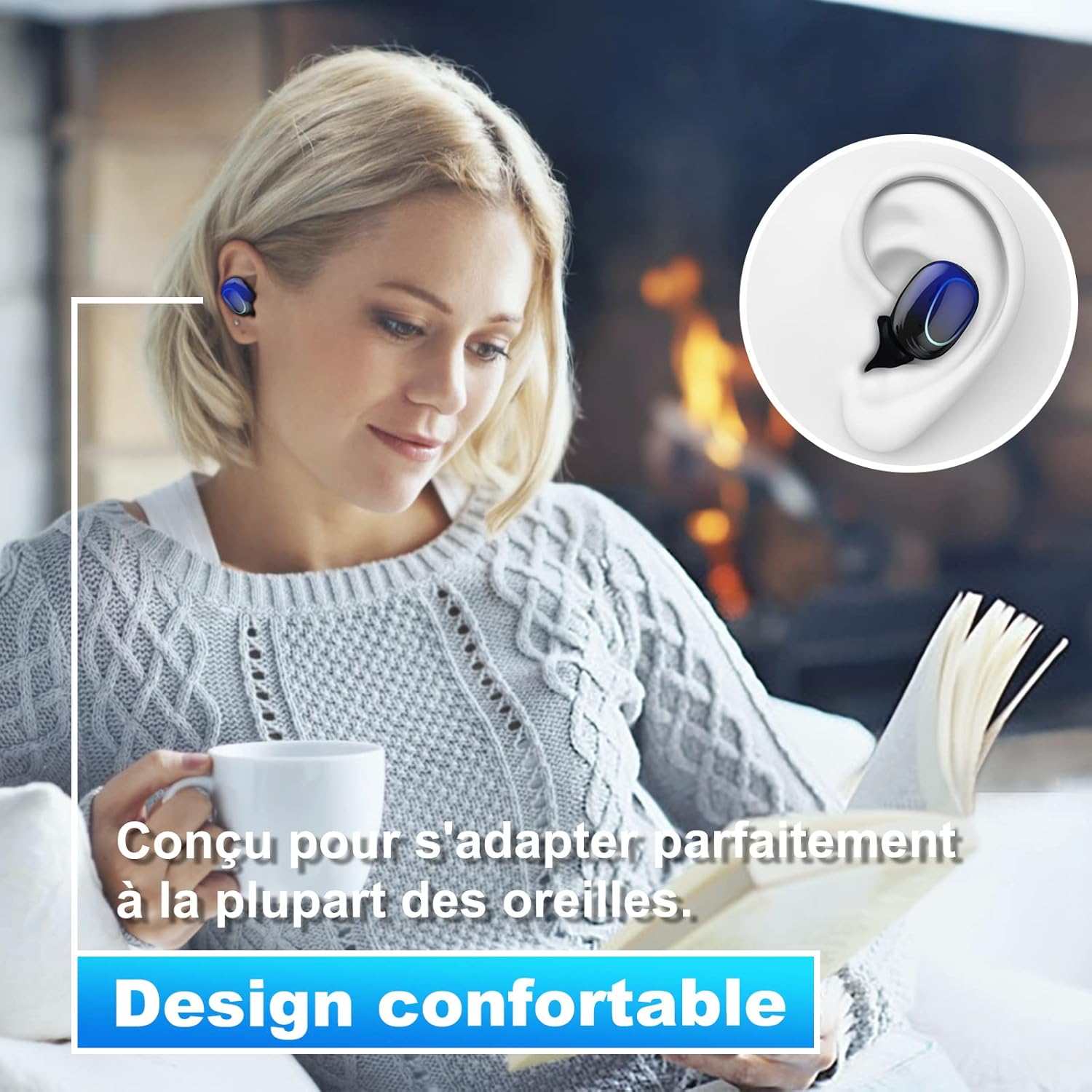 Woman wearing Kinganda Q71 Bluetooth Earbuds comfortably