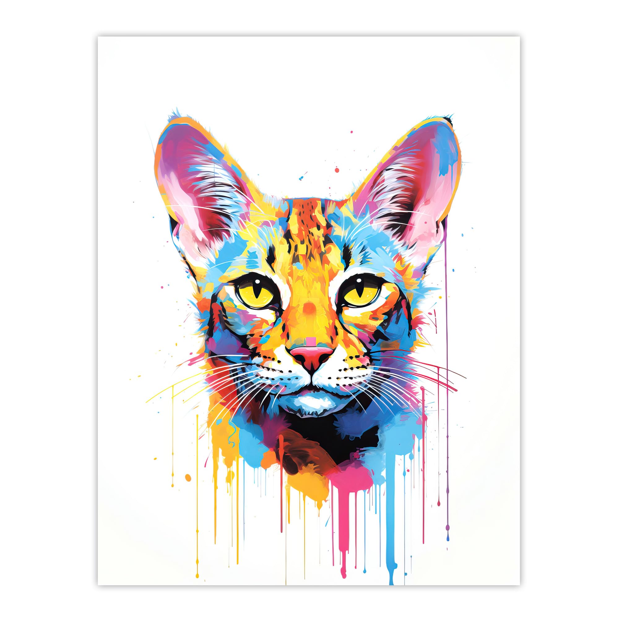 Artery8 Savannah Cat Lover Gift Pet Portrait Orange Blue Pink Artwork Painting Large Wall Art Poster Print Thick Paper 18X24 Inch