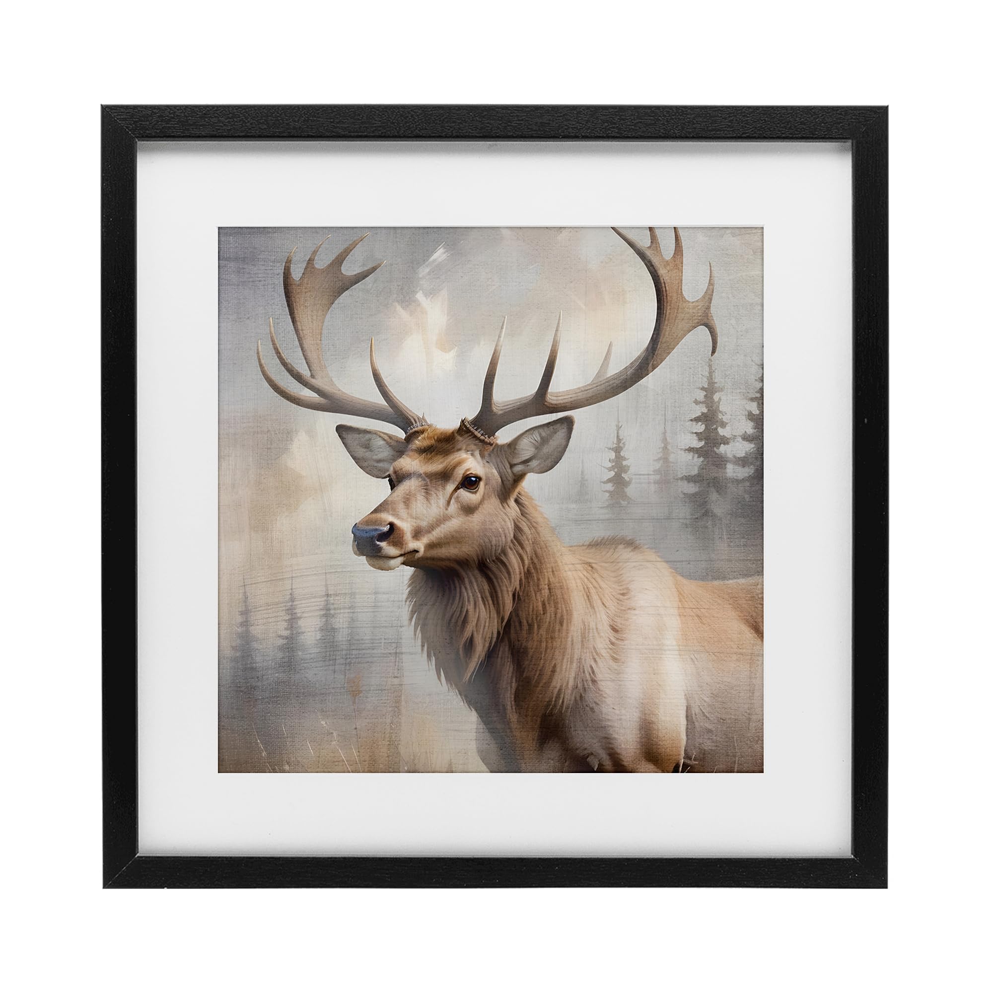 Stupell Industries Midnight Black (Textured) 'Graceful Forest Stag'| Framed Print Under Glass