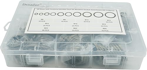 Miniatura 8 de Kit surtido de 170 unidades, 10 tamaños de arandelas de aceite autocentradas con caja (M6 M8 M10 M12 M14 M16 M18 M20 M22 M24), para automóviles,