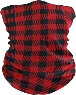 Seamless Bandana Neck Gaiter Black And Red Lumberjack Plaid Headband Headwear Sports Tube UV Scarf for Workout Yoga Running Hiking Riding