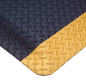 Wearwell 415.916x3x10BYL Diamond-Plate SpongeCote Mat, 3 Width x 10 Length x 9/16" Thick, Black / Yellow