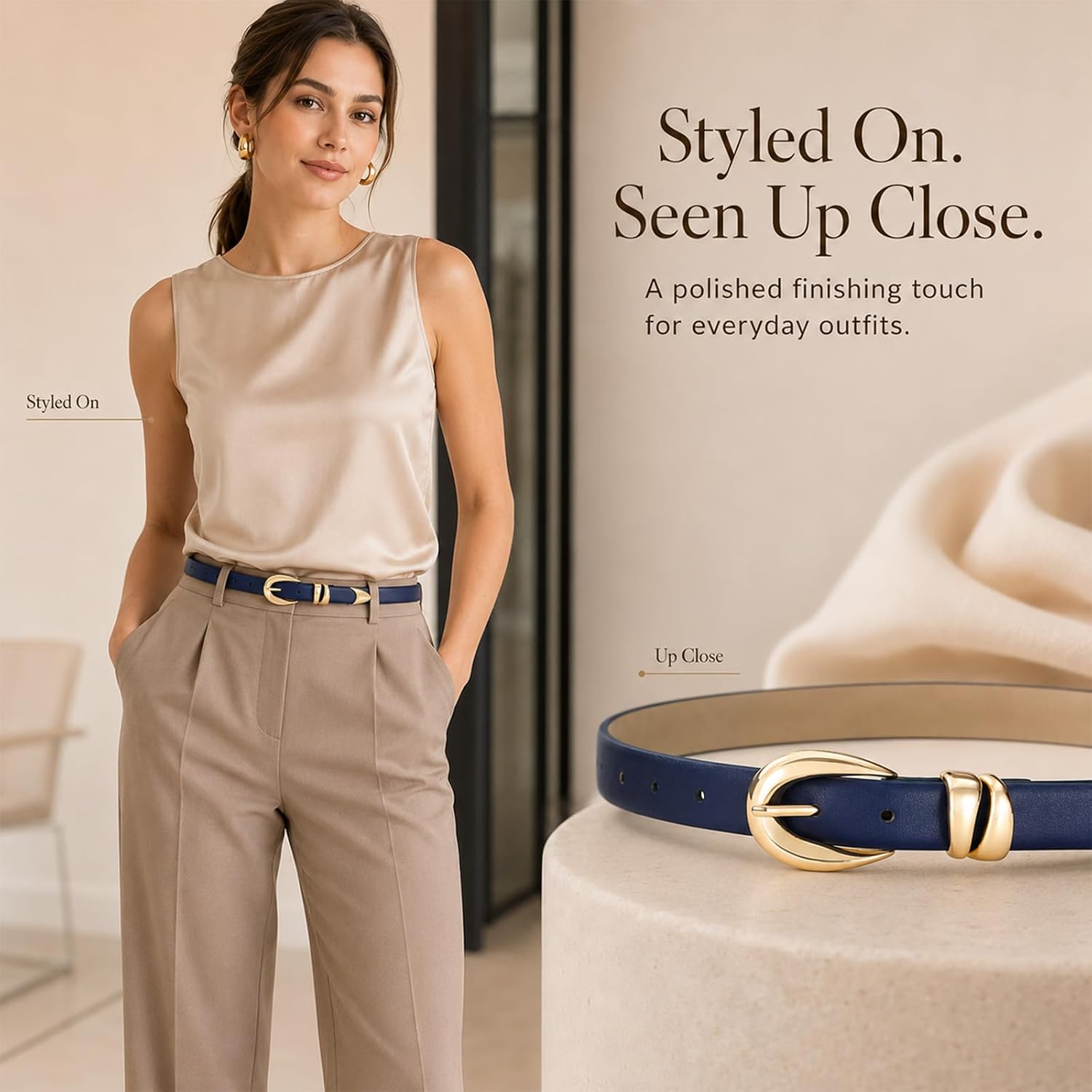 RISANTRY Leather Belt for Women Stylish Design with Gold Buckle image 2