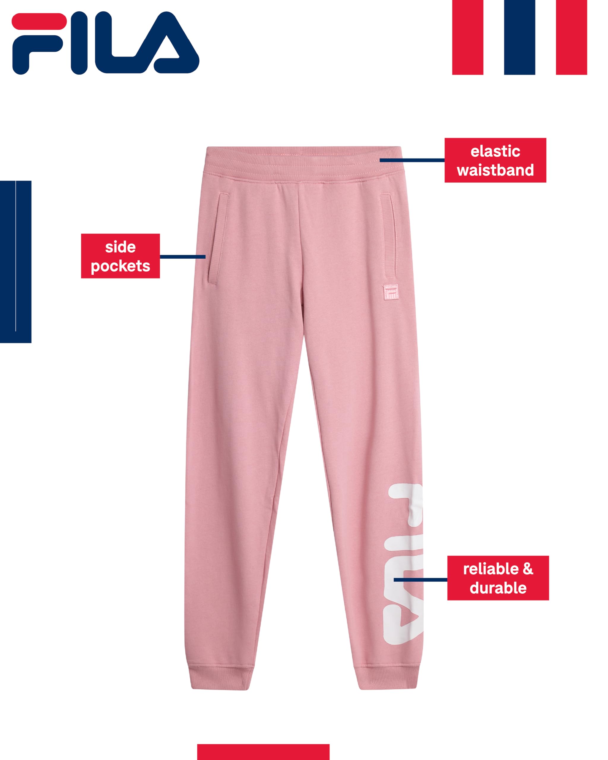 Fila Pantaloni della tuta da ragazza, in morbido cotone misto, per ragazze, con coulisse in vita e tasche, pantaloni da jogging alla moda per bambini