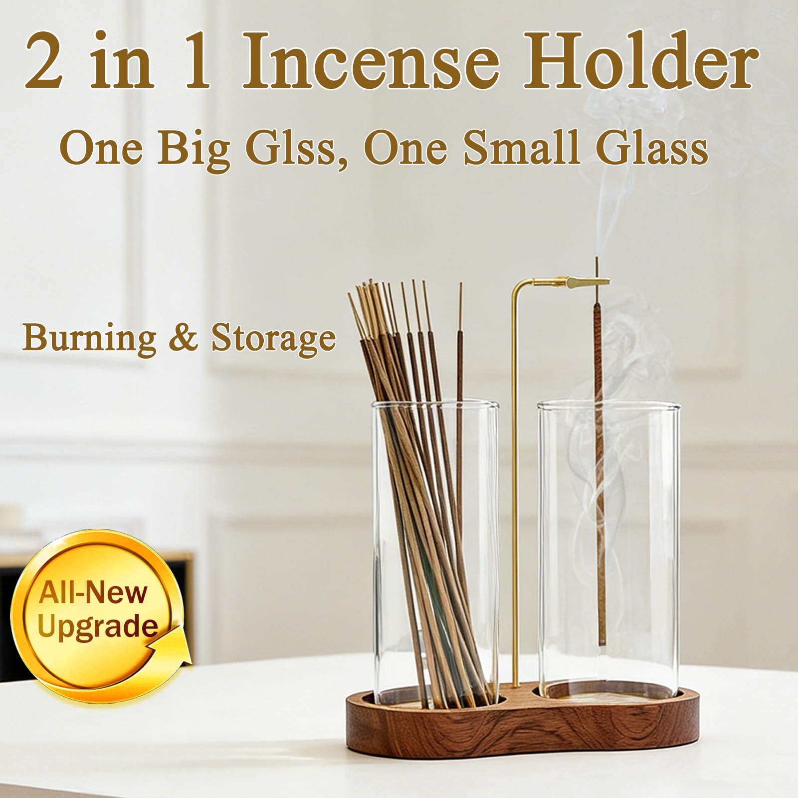 Condition photo showing New/Like New for ceremony incense holder, 2 in 1 wooden incense holder for sticks