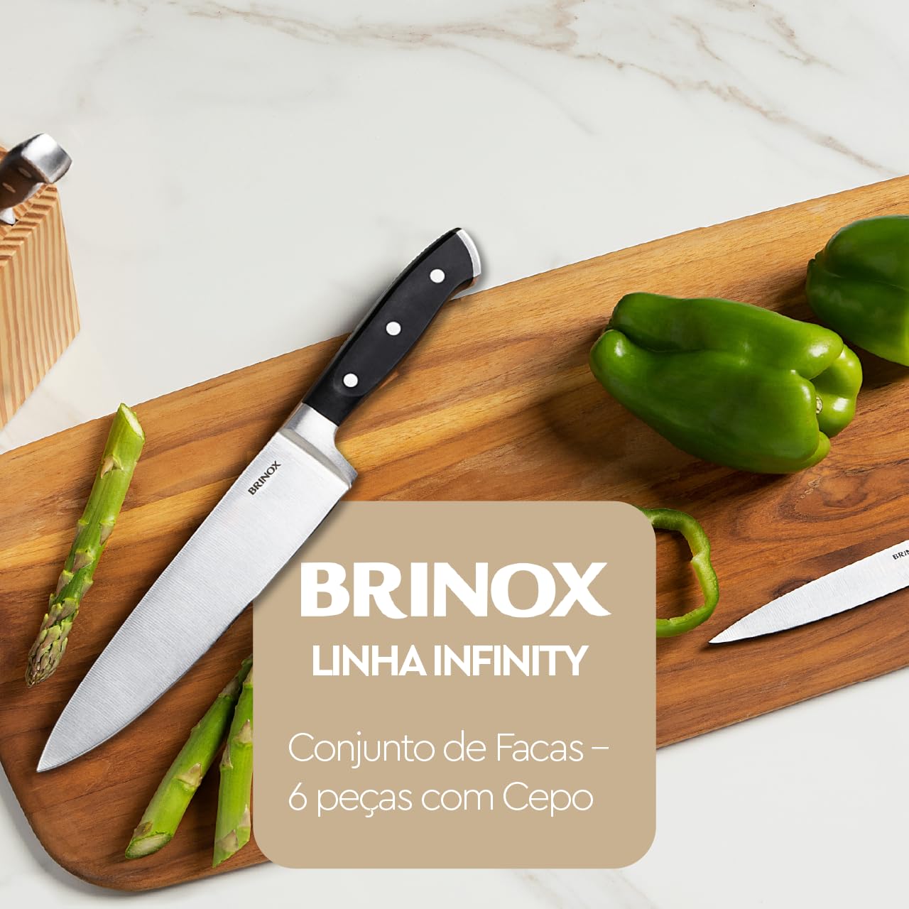 Conjunto De Facas 6 Peças com Cepo Infinity, Brinox, 2519/115, Aço
