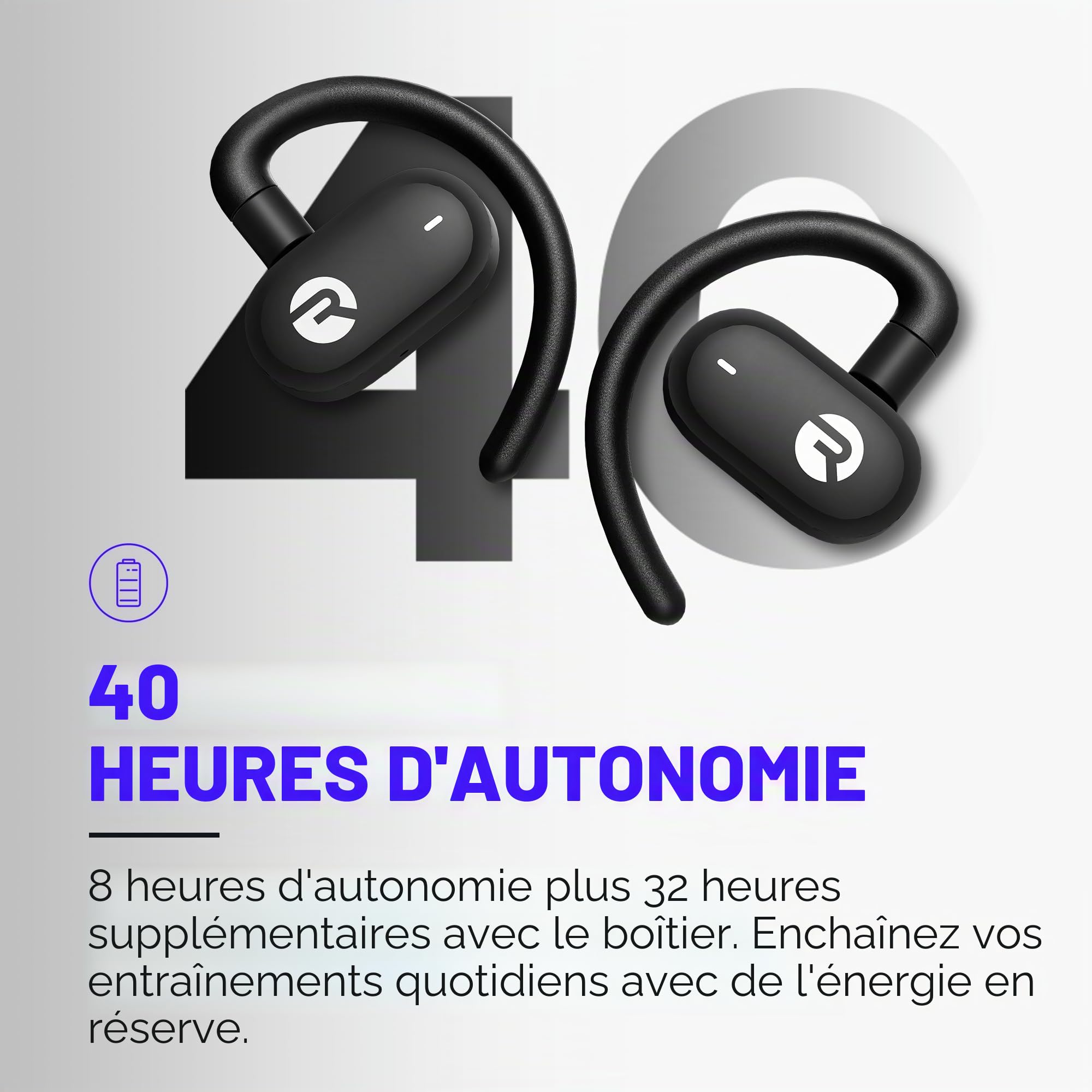 Raycon Écouteurs Ouverts pour Fitness - Écouteurs sans Fil Bluetooth, écouteurs de Course, écouteurs résistants à la Sueur et à l'eau, autonomie de 40 Heures