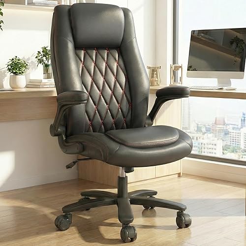GYI Silla de Oficina Ejecutiva de Respaldo Alto, Silla de Escritorio de Oficina Grande y Alta 400LBS con Soporte Lumbar, Reposabrazos Abatibles,