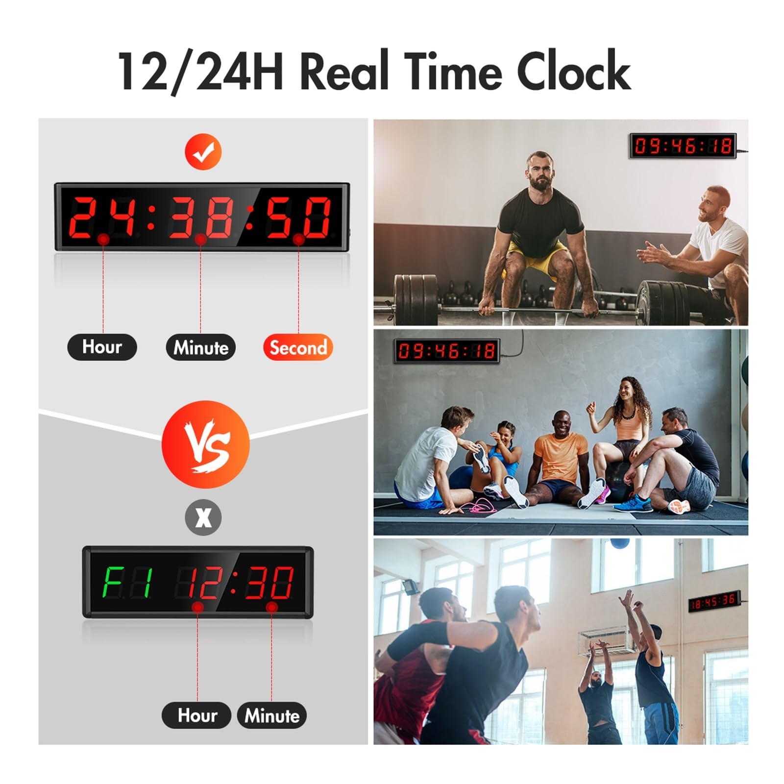 Countdown Timer, 3 pollici LED palestra timer intervallo timer conto alla rovescia orologio da parete timer fitness cronometro palestra domestica fitness ora minuto secondo tempo reale