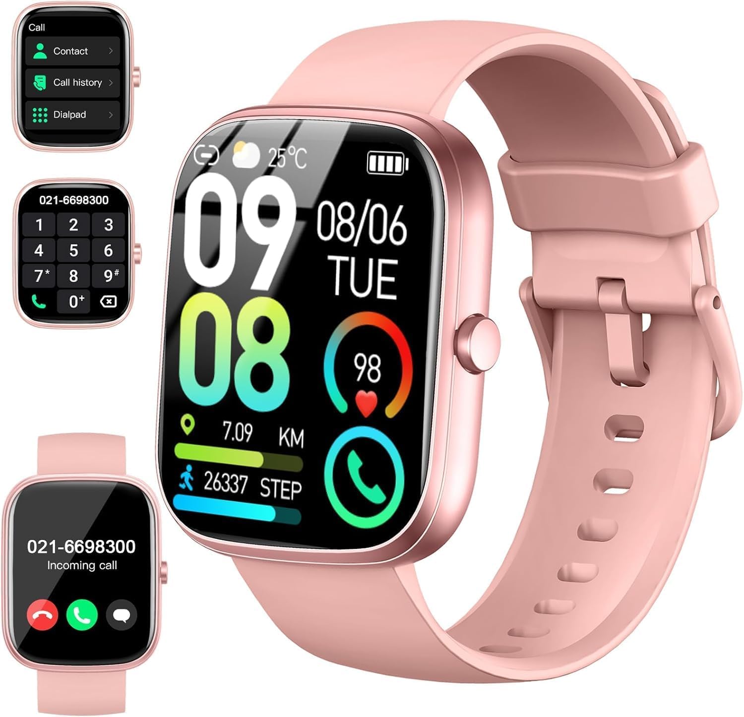 Smart Watch 2026 NEW 1.91" Smartwatch for Men Women(Answer/Make Call),Fitness Watch with 110+ Sport Modes, Reloj Inteligente with Sleep Monitor/Heart Rate/Step/Calories/IP68,for Android iOS, Gold Pink
