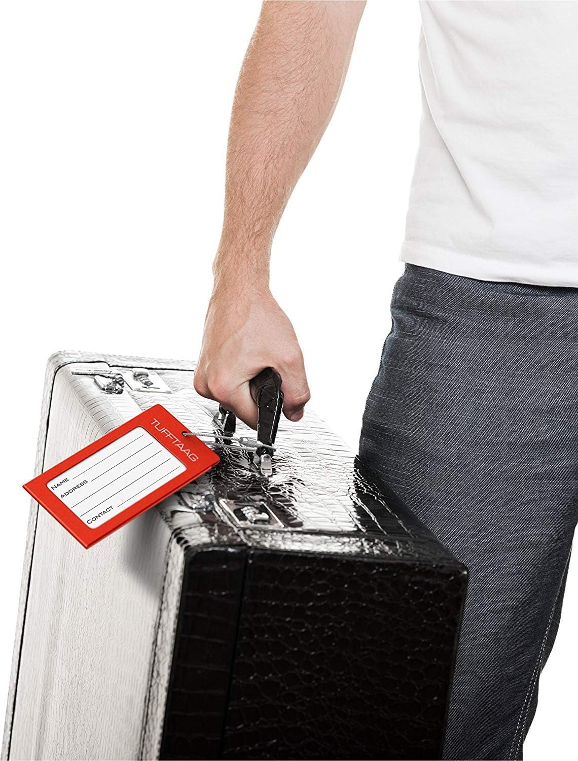 TUFFTAAG Luggage Tags Business Card Holder - Durable Travel ID Bag Tag in Gunmetal, Perfect for Suitcases, Backpacks, and Carry-Ons, 2 Tags - Image 6