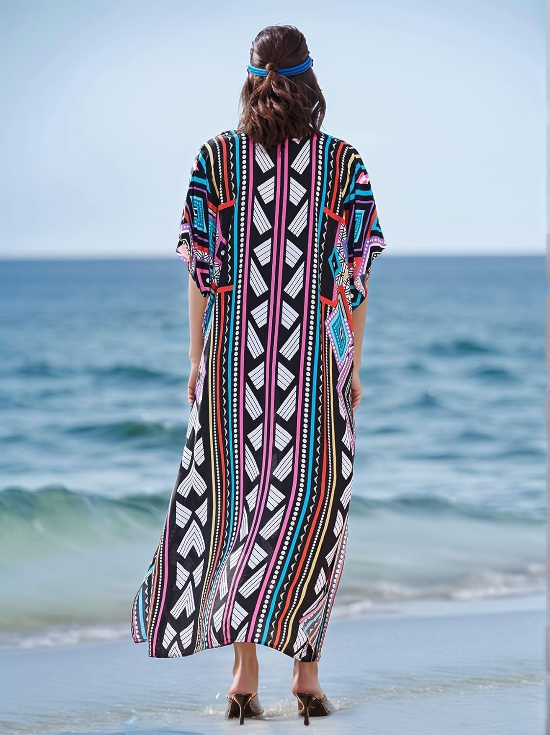 Kaftan Dresses for Women Plus Size Bathing Suit Cover up Vneck Batwing Dress Loose fit Moroccan Caftan mumu Dresses - Image 7