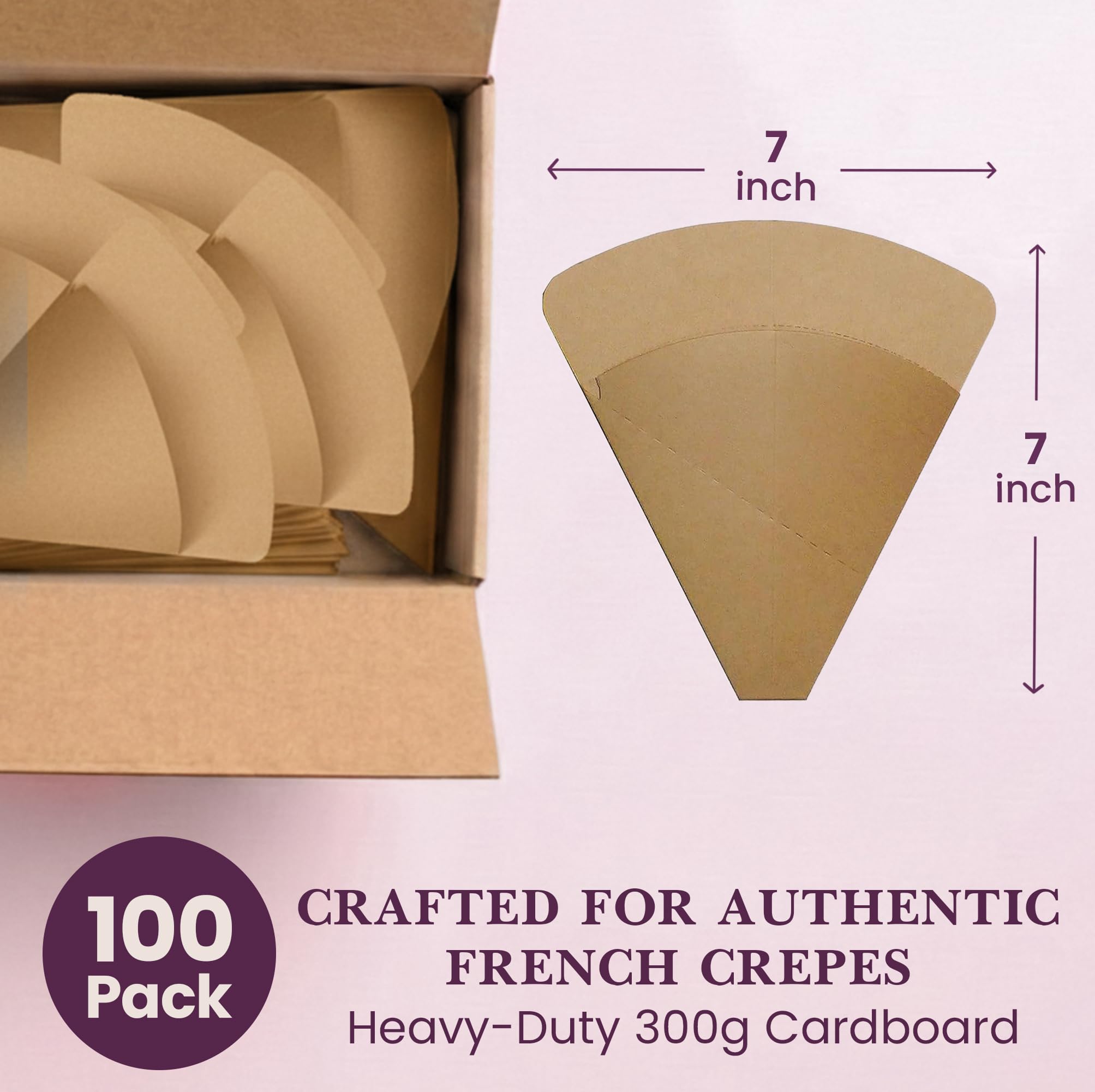 Friteshop - Paquete de 100 soportes para crepes franceses regulares, perforados, desechables, resistentes a la grasa, duraderos para aperitivos, catering y fiestas, 7 x 7 pulgadas