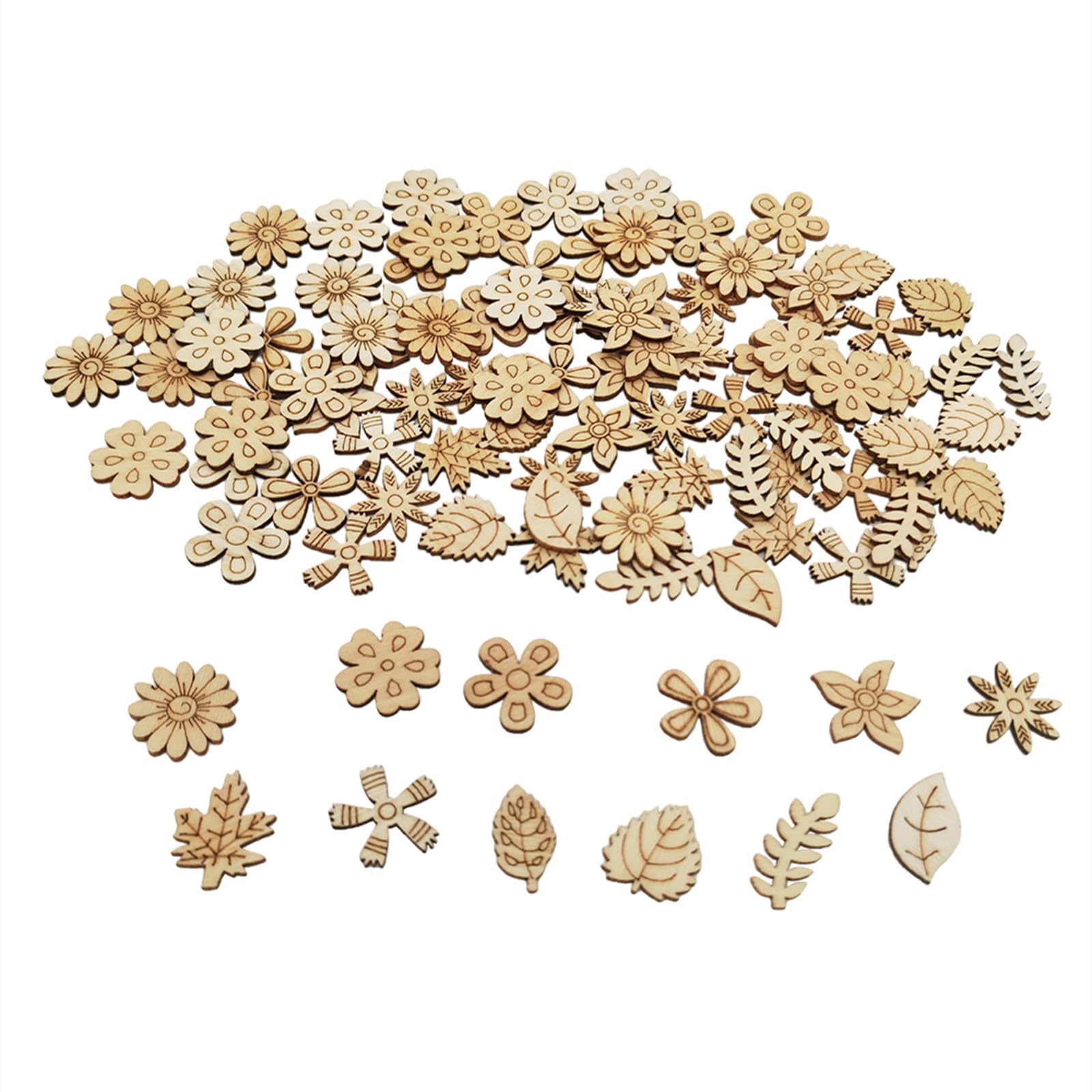 100PCS Unfinished Wood Cutouts Blank Wooden Slices Embellishments Wood Pieces for Crafts, Gift Tags, Painting, Home Decoration (Mixed Shapes A)