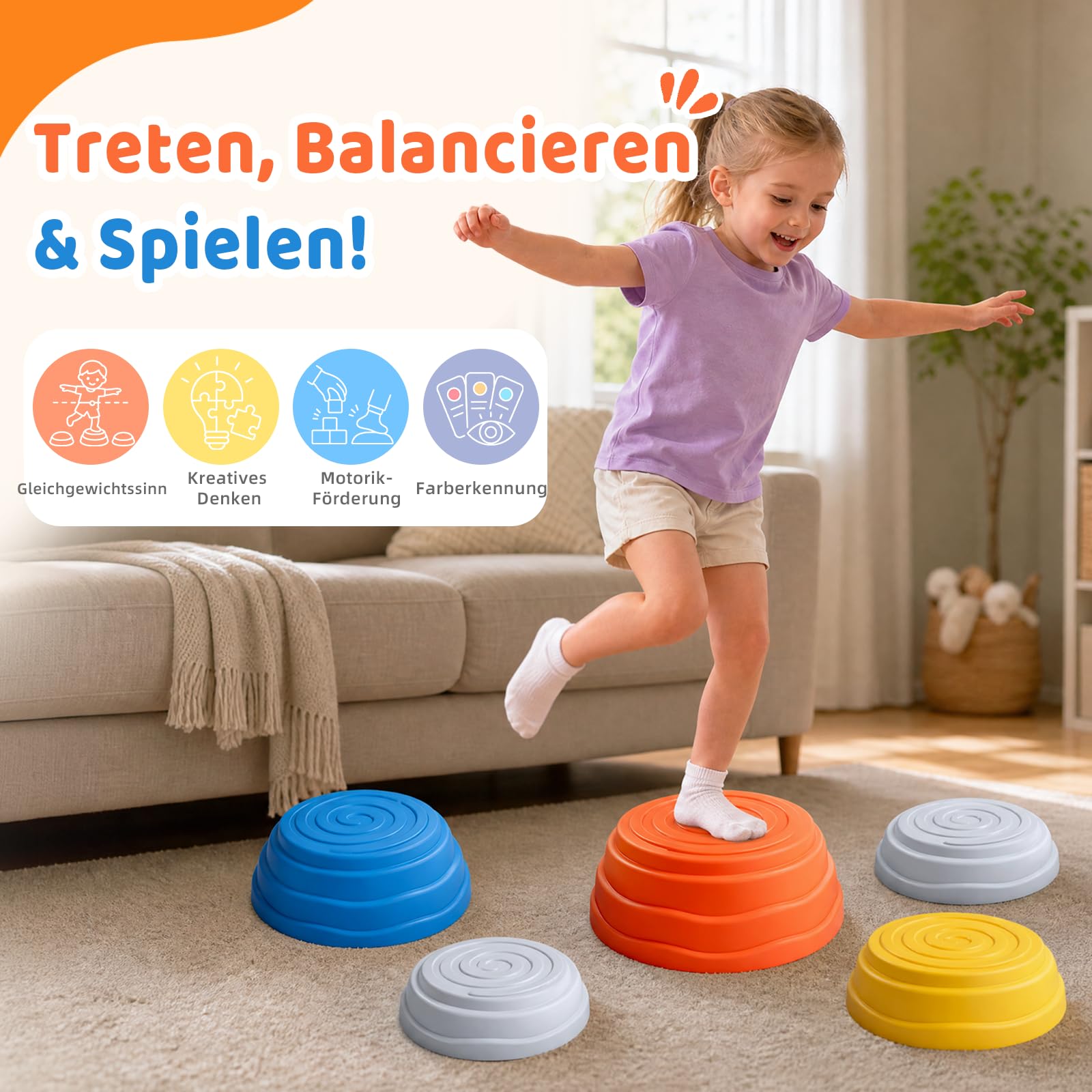 Rtomy Stapelsteine für Kinder - 5er Balanciersteine Set, Stepping Stones bis 100kg belastbar, rutschfest & leise - Montessori Balance Spielzeug Indoor Outdoor, Geschenk Jungen Mädchen ab 3 4 5 6 Jahre