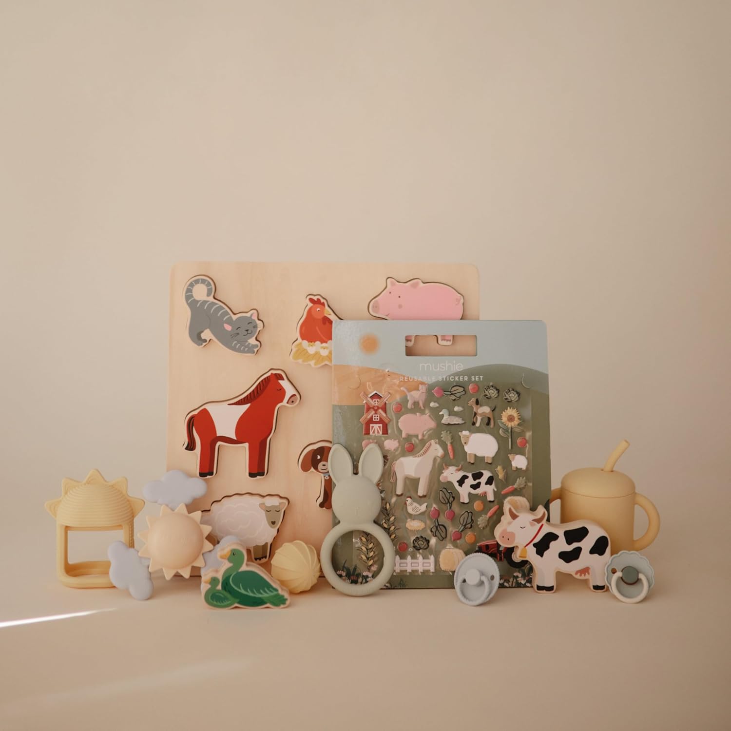 mushie Wooden Farm Puzzle | for Kids 3 Years+ | Preschool Educational & Toddler Montessori Toys (8 pcs)