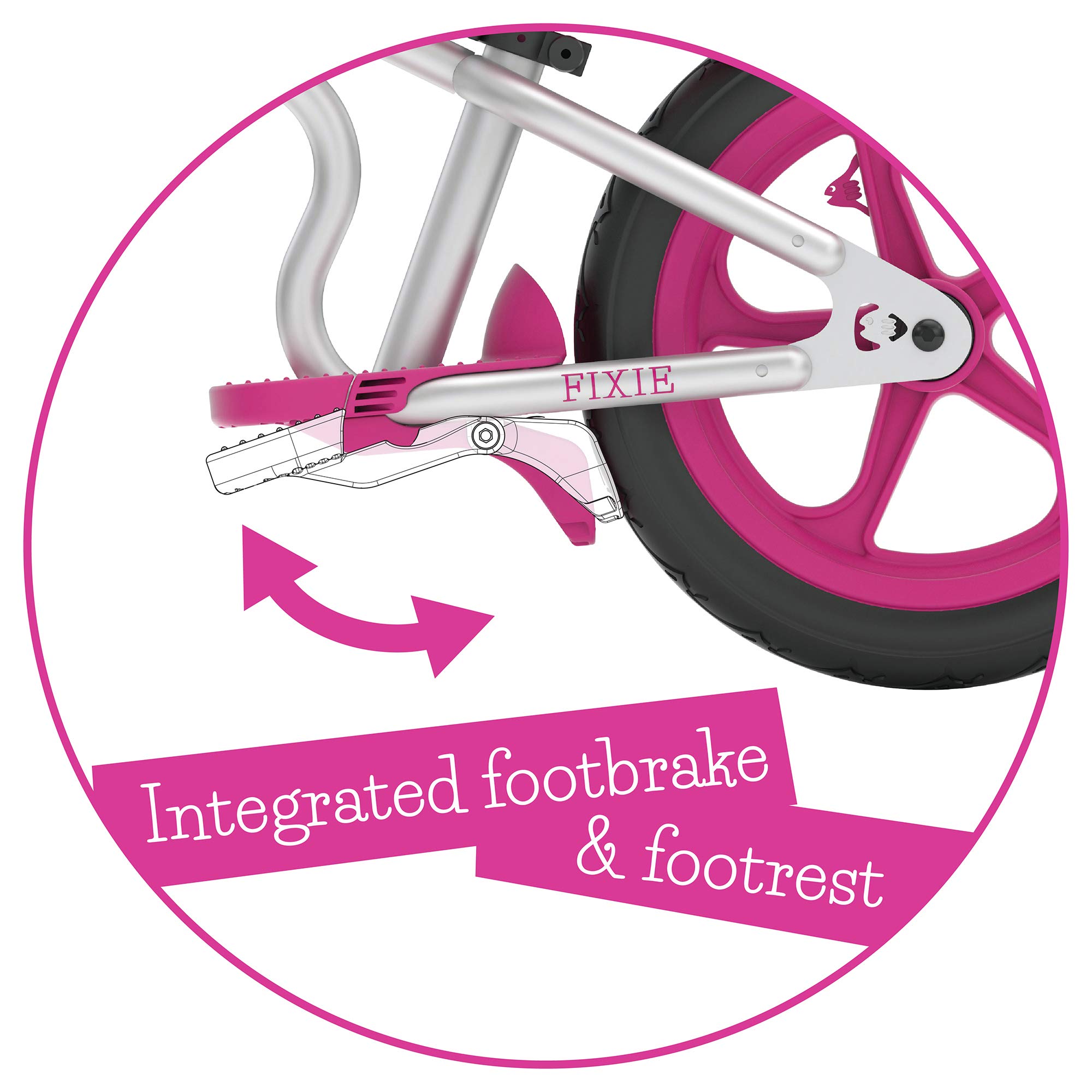 Chillafish Fixie: draisienne au véritable look de vélo de course pour les enfants de 2 à 5 ans, pneus increvables de 12 pouces, siège et guidon ajustable en hauteur, frein à pied et repose pied, rose