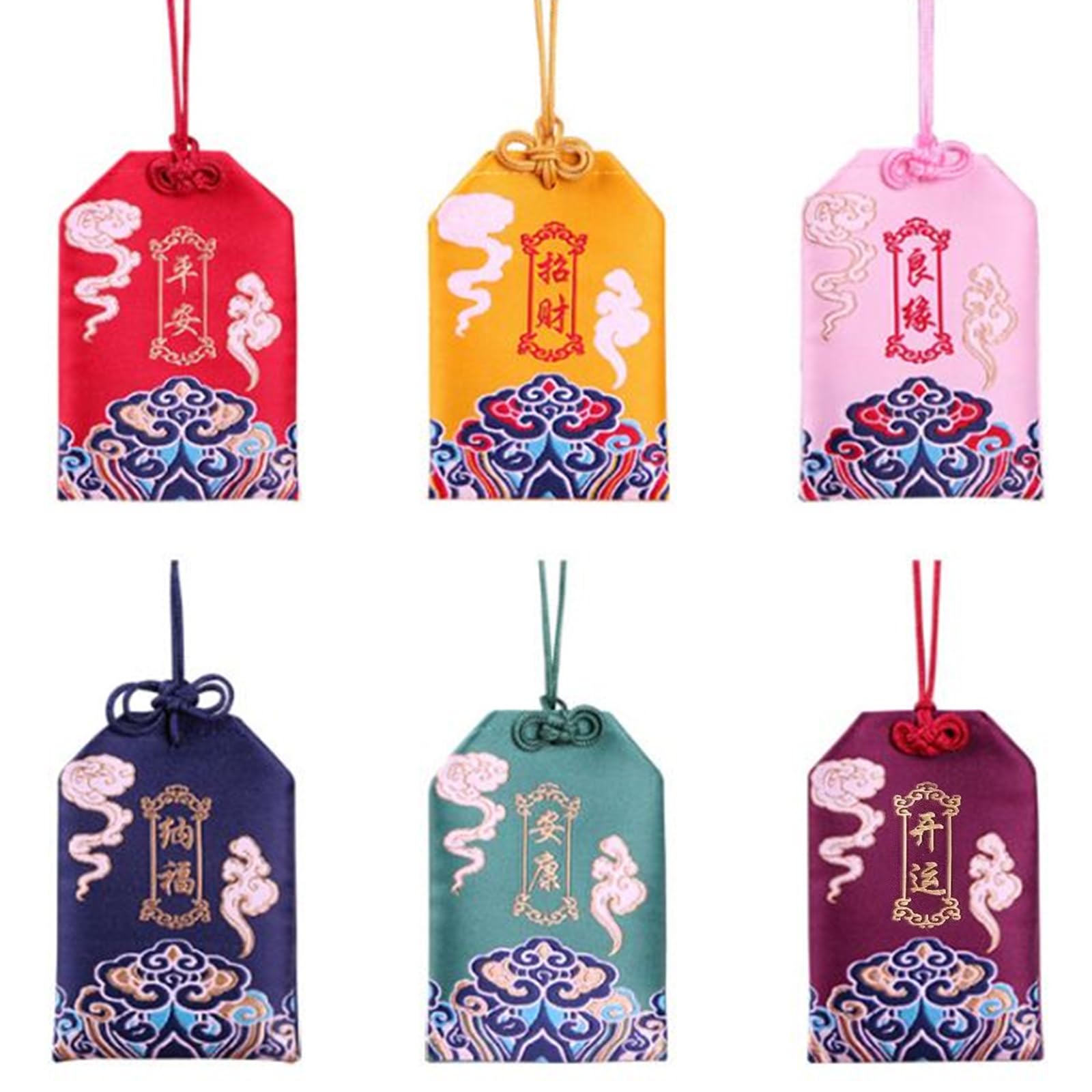 Omamori Amulet Bags, Set of 6 with Neck Cords