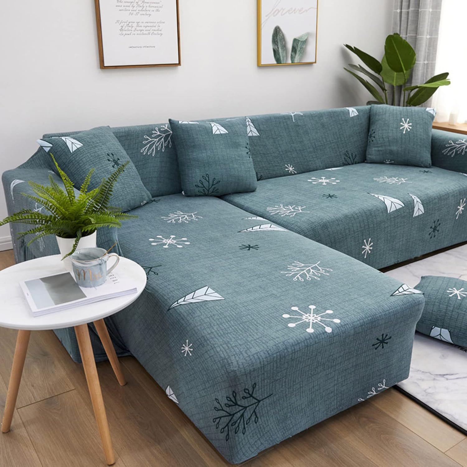 1-Piece L Shape Sofa Cover,Stretch Sofa Slipcover Elastic Fabric Print Chair Loveseat Couch Cover Universal Spandex Furniture Protector,Print 75,4-Seater(235-300cm/92-118inch)