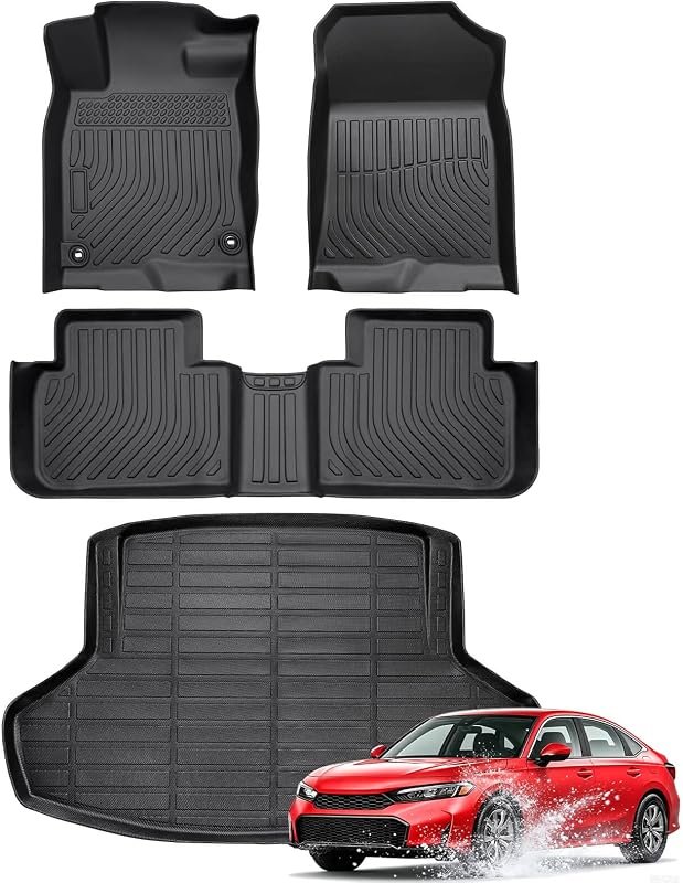 Kit de Tapetes e Forro de Porta-Malas em TPE para Honda Civic Sedan 2022–2026, Preto, COTAZA, 4 peças
