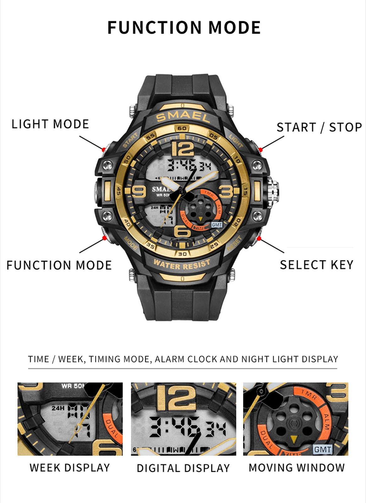 Montre Homme Digitale Et Analogique Grand Cadran Sport Militaire De Montres pour Homme Bracelet en Résine Etanche Chronographe Alarme Date LED