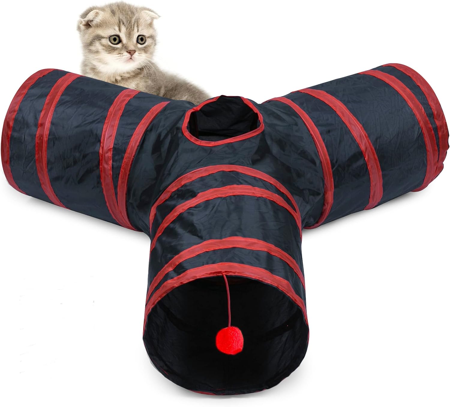 Alicedreamsky Cat Tunnel, Collapsible Tube with 1 Play Ball Kitty Toys, 3 Ways Cat Tunnels for Indoor Cats, Puppy, Kitty, Kitten, Rabbit…