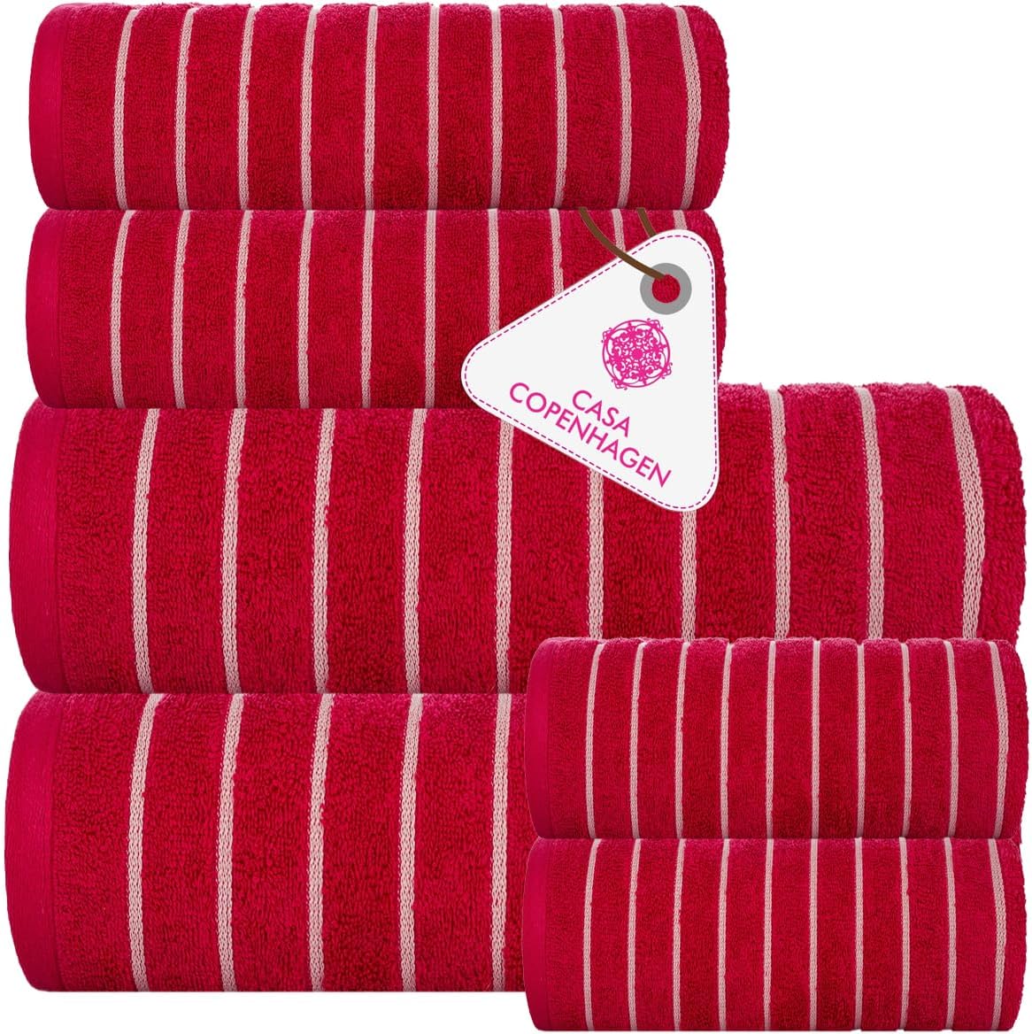Casa Copenhagen Ecstatic 6-Piece Pink Egyptian Cotton Towel Set - 600 GSM Ultra Soft, Absorbent Bath, Hand & Washcloths, Designed in Denmark