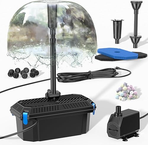 Biling Filtro de estanque con kits de bomba de fuente, filtro de estanque Koi de 660 GPH con bombas de estanque de 40 W para estanques al aire