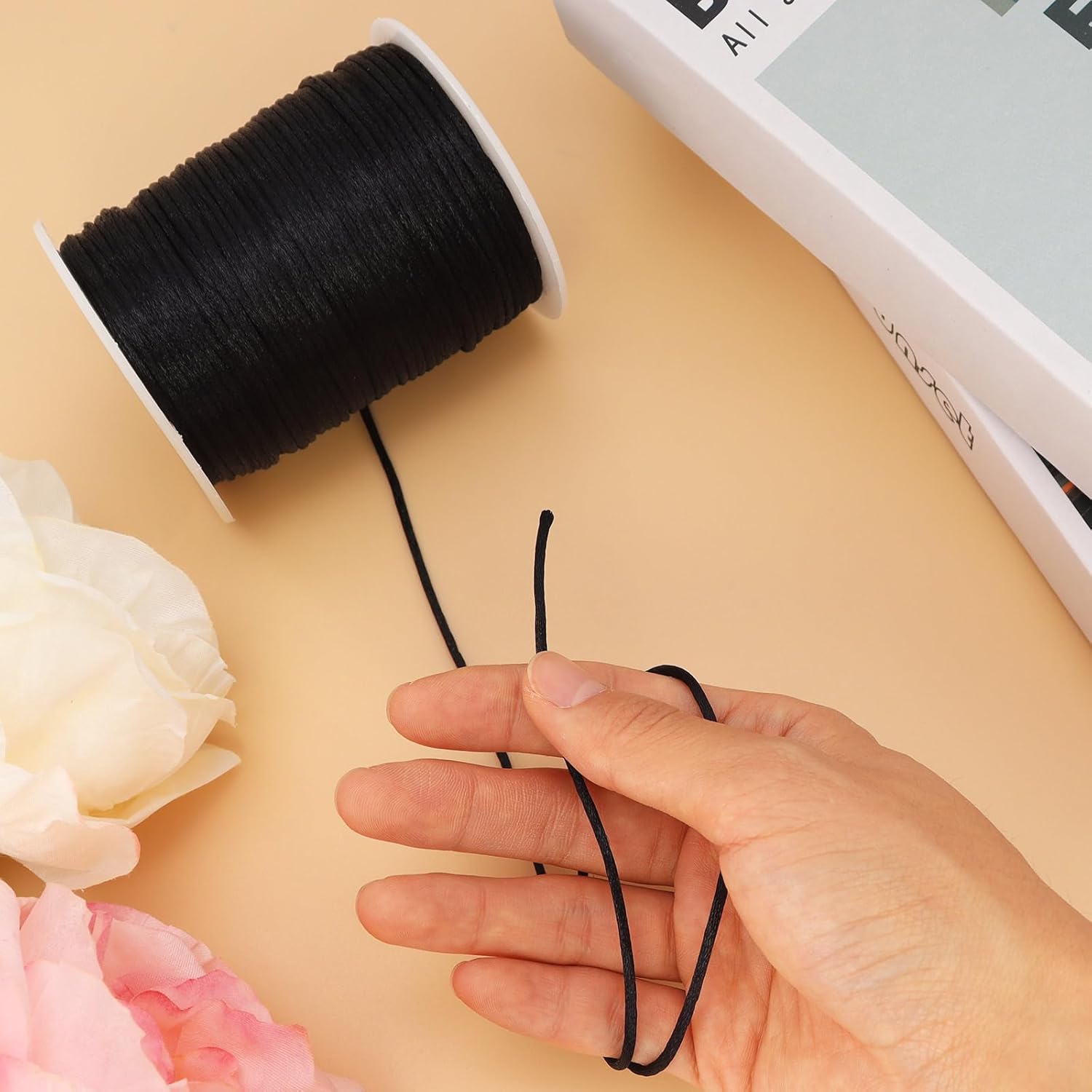 2MM 110 Yards Black Nylon Cord, Wind Chime Cord for Bracelet Necklace Jewelry Making, Satin Nylon String for Beading Thread Rattail Macrame Kumihimo Crafts Chinese Knotting - Image 7