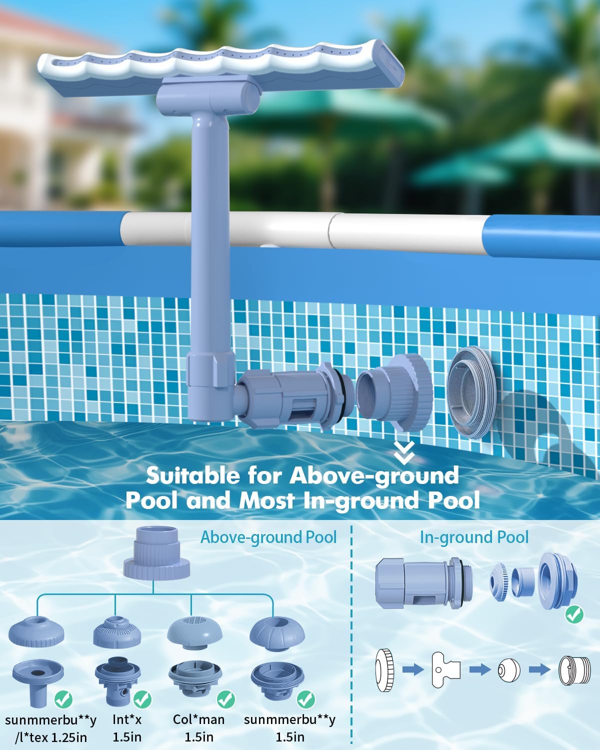 [Patent Pending] Pool Fountain for Above and Inground Pools, 2-in-1 Adjustable Wide Width Waterfall Pool Sprinkler Fountain for Outdoor Swimming Pool Accessorie Relaxation & Cooling