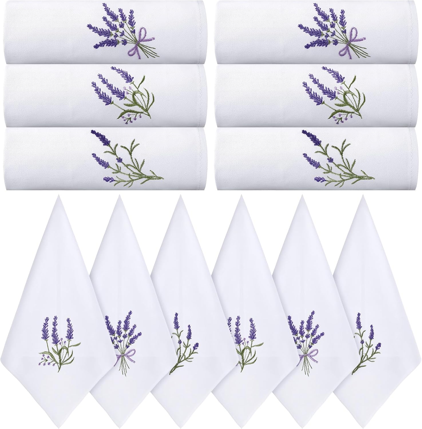 HunnmingRe 12 Pack Lavender Embroidered 100% Cotton Cloth Napkins 17x17" - Reusable Washable for Dinner Parties, Weddings, Kitchen