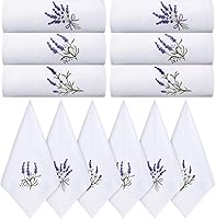 HunnmingRe 12 Pack Lavender Embroidered 100% Cotton Cloth Napkins 17x17" - Reusable Washable for Dinner Parties, Weddings, Kitchen