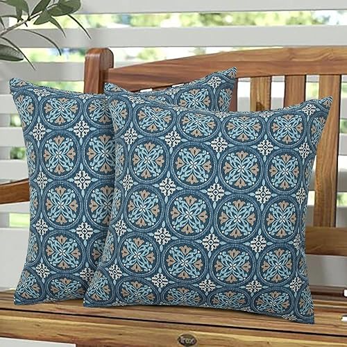 Magpie Fabrics Paquete de 2 fundas de almohada impermeables para interiores y exteriores, de 18 x 18 pulgadas, fundas decorativas para jardín,