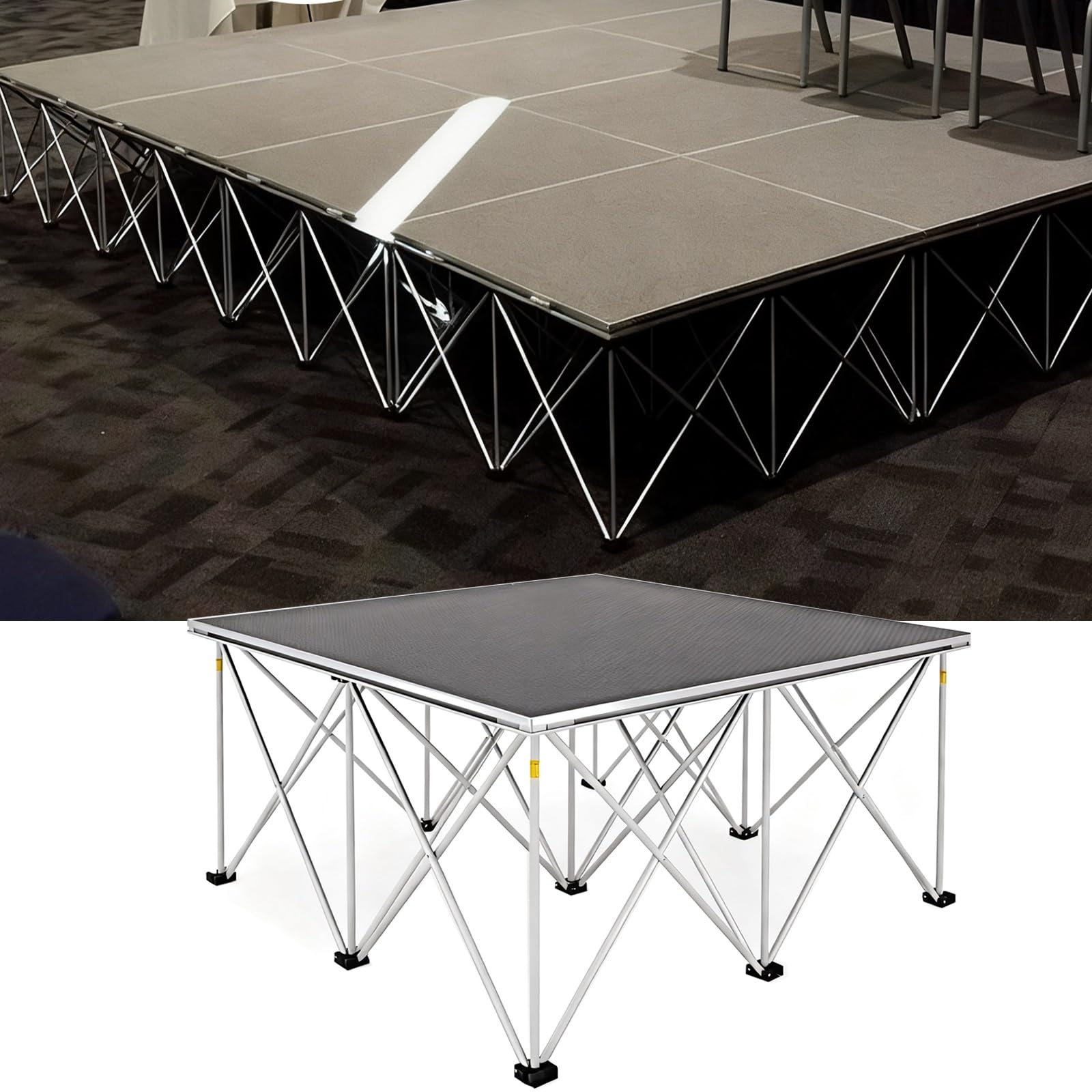 Plataforma Modular, Plegable y portátil para actuaciones, con Unas Dimensiones de 20 a 80 cm, Ideal para Eventos, Bodas, actuaciones de percusión, etc. - Altura Ajustable: 31,5 Pulgadas (50