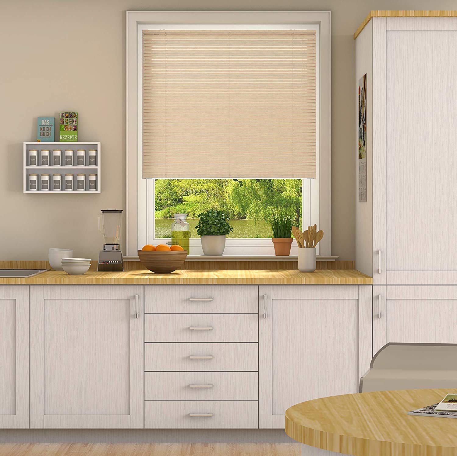 25mm Slat PVC Venetian Blind 152cm Drop (Natural, 175cm (68.89"))