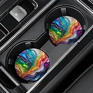 2PCS Colorful Daisy Car Coasters for Cup Holders Car Interior Decor Accessories for Vehicles Interior Home Desk Table Gifts for Women Men Friends (QCBD3676)