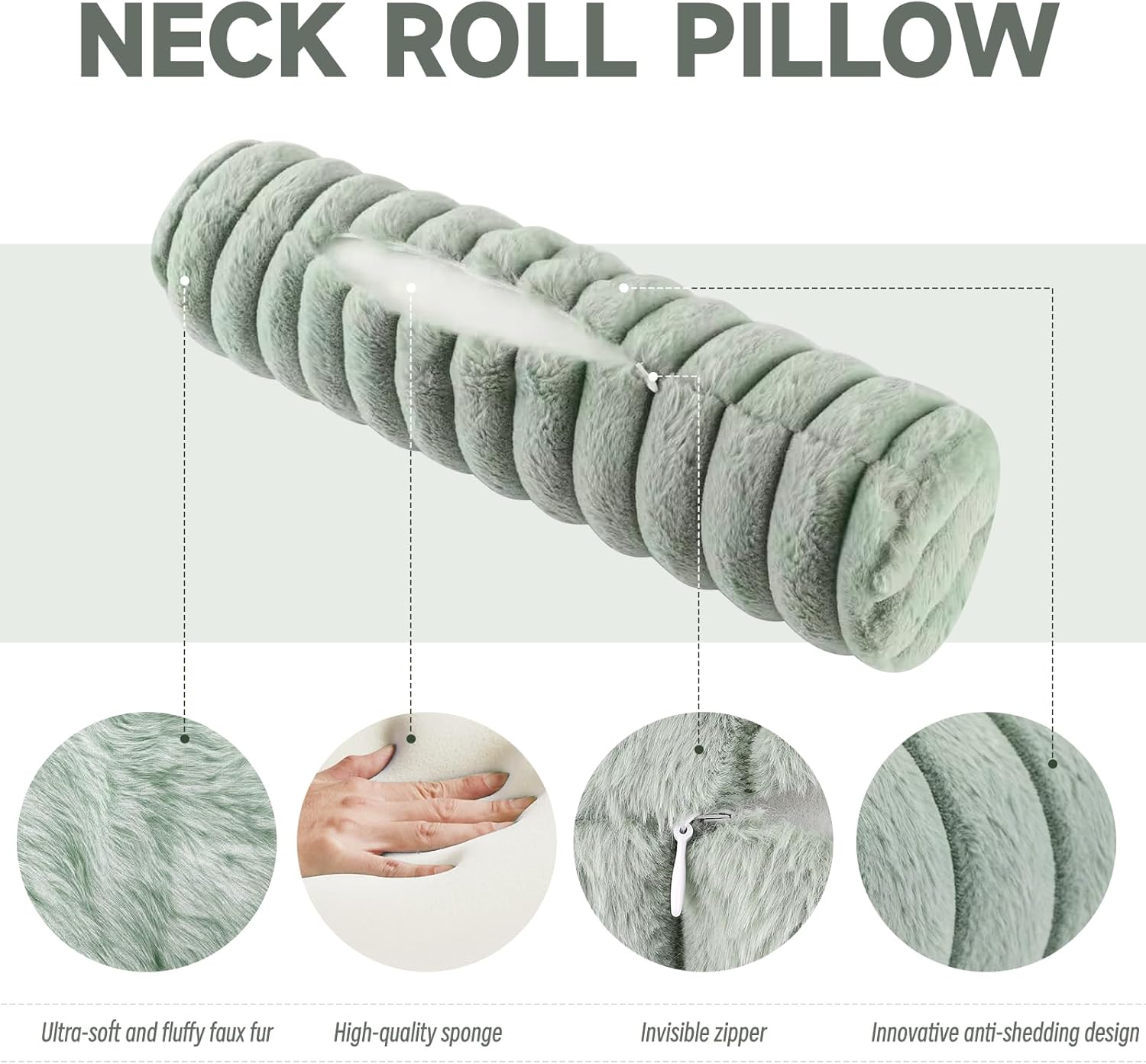 Round Cervical Roll Cylinder Bolster Pillow, Cervical Neck Roll Sponge Pillow, Faux Fur Cylinder Pillows, Neck Pillow for Sleeping for Head, Neck, Back, and Legs (Pink) - Image 2