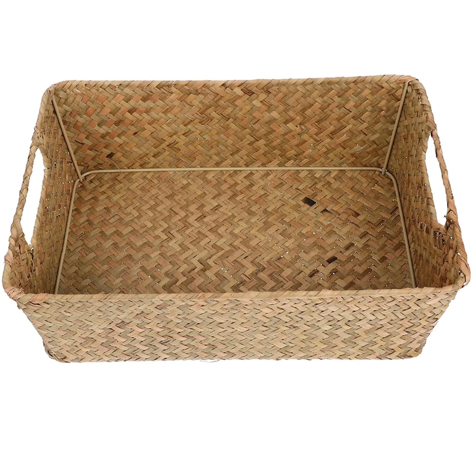 Rattan Storage Basket Handle Rectangular Woven Fruit Baskets Wicker Bread Snack Container Laundry Bin For Storage(30X20X10CM)